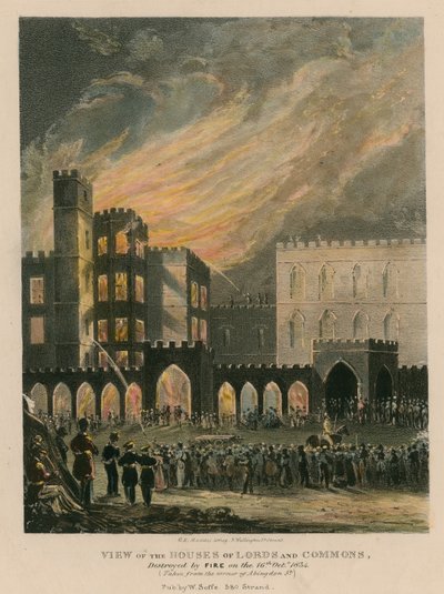 上议院和下议院的视图，于1834年10月16日被火烧毁 作者 英语学校