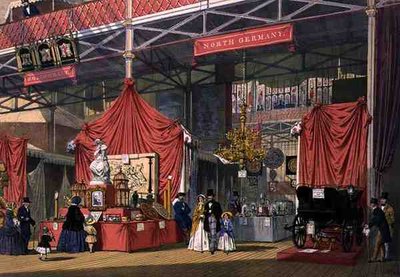 1851年大展中北德展区的Klier and Sons公司的乐器展台，来自迪金森的《综合图片》（彩色平印）。 作者 英语学校