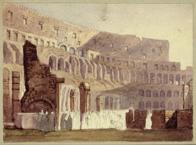 罗马斗兽场的视图，c.1800（wc和铅笔在纸上） 作者 英语学校