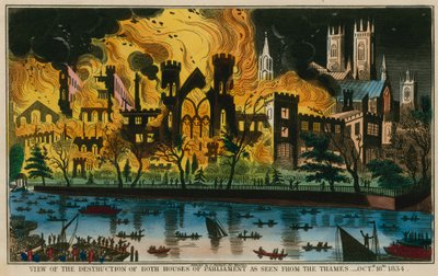 1834年10月16日从泰晤士河看到的议会两院破坏的看法 作者 英语学校