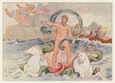 维吉尔的《埃涅伊特》：海王星让海浪静止（彩色石版画） 作者 英语学校