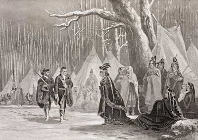 华盛顿和吉斯特参观了1880年出版的“历史肖像画廊”中的印第安女王阿利奎帕 作者 英语学校