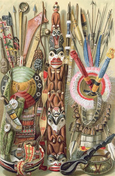 美国印第安人的武器，器皿和装饰品，来自“人类的历史”，第1卷，由Friedrich Ratzel教授，1896年 作者 英语学校