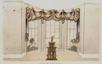 窗帘，图版113，来自Ackermann的《艺术文献》，1820年出版（彩色平版印刷 作者 英语学校