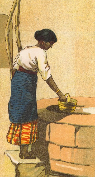 斯里兰卡妇女从井中汲水（彩色石版画） 作者 英语学校
