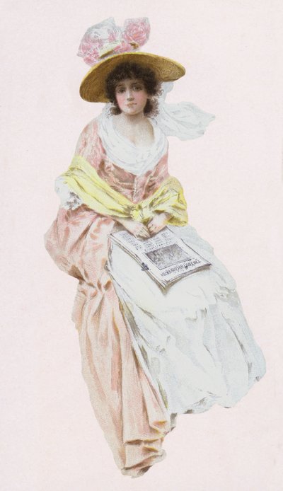 Woman in Victorian or Edwardian dress reading a newspaper (chromolitho) 作者 英语学校