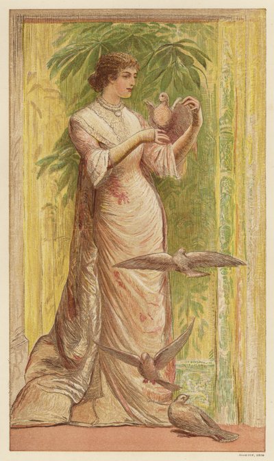 与鸽子在一起的女人（彩色石版画） 作者 英语学校