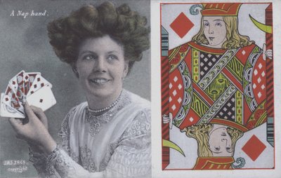 拿着扑克牌和钻石杰克的女人（彩色石版画） 作者 英语学校