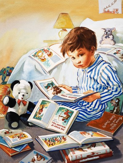 小男孩读故事书 作者 英语学校