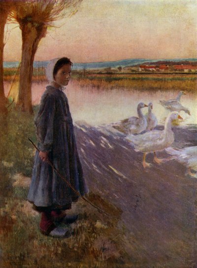 照看鹅群的少女（彩色石版画） 作者 英语学校