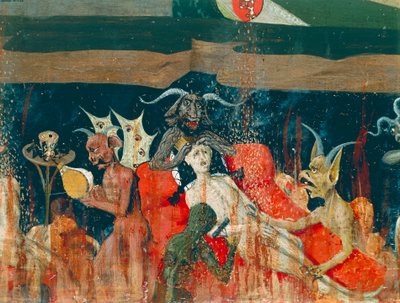 地狱中的恶魔和被诅咒者，《圣母加冕祭坛画》的细节 作者 Enguerrand Quarton