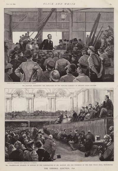 1892年英国大选活动的场景（平版）。 作者 伊诺克·沃德