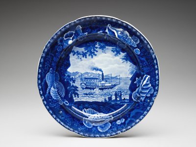 盘子c。 1825-1846年（带转印的铅釉陶器） 作者 伊诺克·伍德和儿子