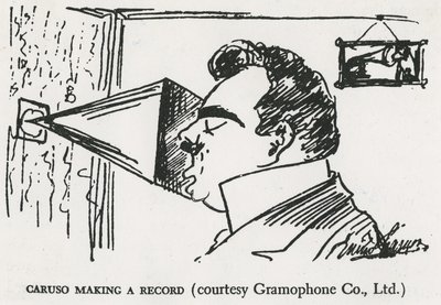 卡鲁索制作他的第一部留声机录音，1902年（绘画） 作者 恩里科·卡鲁索