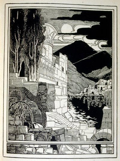 The ruins of Sodom, from the book Judah illustrated by Ephraim Moses Lilien (1874-1925). Lilian is considered as the father of Zionist iconography, created in the Jugendstil (German art nouveau) style. He illustrated