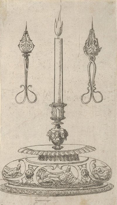烛台设计与烛芯修饰器，1560-70。 作者 伊拉斯谟·霍尼克