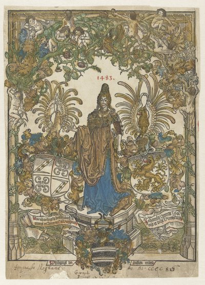 底座上的妇女头像，画框内有 Bernhard von Breydenbach 和 Johannes Comes 的臂章 作者 艾哈德·鲁威奇