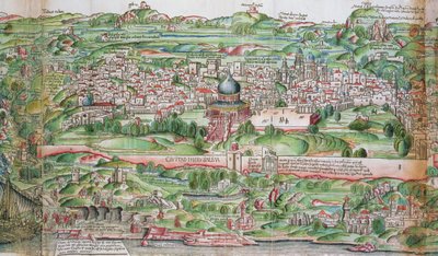 耶路撒冷城地图，选自 Bernhard von Breydenbach（1440-97 年）的《Peregrinatio in Terram Sanctam》。 作者 艾哈德·鲁威奇