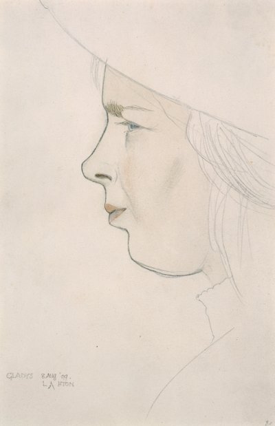 艺术家妹妹格拉迪斯·劳顿 (Gladys Laughton) 的肖像，1909 年 8 月 8 日（铅笔和彩绘） 作者 埃里克·吉尔