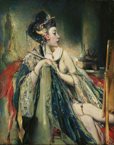 一个在她的香水上的异国情调的女人（布面油画） 作者 埃里克·帕佩（Eric Pape）