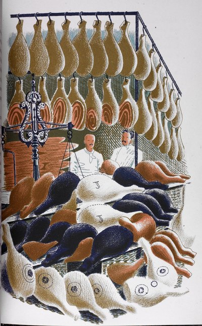 肉店内的景色。 作者 埃里克·拉维鲁（Eric Ravilious）