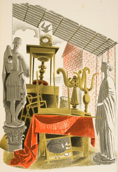 古董店，JM Richards的“High Street”插图，由Curwen Press，酒吧印制。 1938年的乡村生活 作者 埃里克·拉维鲁（Eric Ravilious）