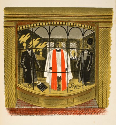 文职服装商，来自JM Richards的&39;High Street&39;的插图，由Curwen Press，pub打印。 1938年的乡村生活 作者 埃里克·拉维鲁（Eric Ravilious）