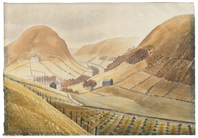 玉米斯托克斯和农庄-希尔农场，威尔士卡佩尔伊芬，1938年 作者 埃里克·拉维鲁（Eric Ravilious）