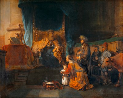 Anne et son epoux Elkana presentant au grand pretre Eli leur fils Samuel - 汉娜和她的丈夫埃尔卡纳将他们的儿子撒母耳介绍给大祭司... 作者 埃里希·莱辛