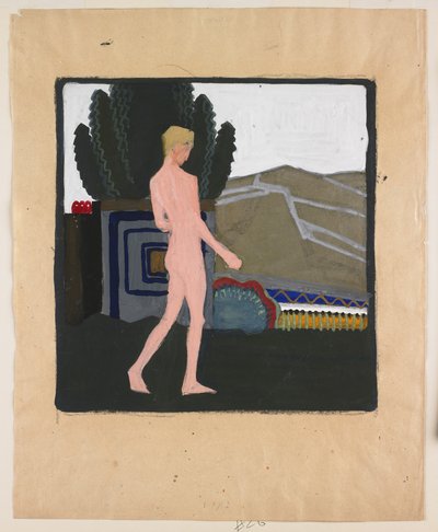 风景中的男性裸体站立，约 1914 年（纸上水粉画） 作者 埃里希·马利纳