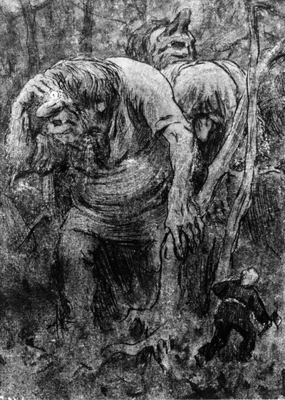 小男孩们在赫达斯森林与巨怪相遇（图画） 作者 埃里克·西奥多·韦伦斯基尔德