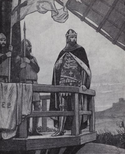 国王爱德华三世在法国克雷西战役中，1346年8月26日（石印）。 作者 欧内斯特（后）板