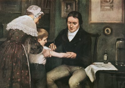 5 月 14 日，爱德华·詹纳 (Edward Jenner) 博士（1749-1823 年）第一次为 8 岁男孩詹姆斯·菲普斯 (James Phipps) 接种天花疫苗 作者 欧内斯特董事会