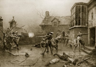 1606年火药阴谋者的最后一站，“哈钦森的英国民族故事”中的插图，c.1923 作者 Ernest Crofts