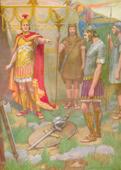 青年将从敌人手中夺来的武器放在父亲的脚下》，约1912年 1912年 作者 Ernest Dudley Heath