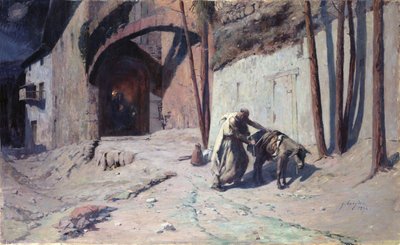 飞往埃及的航班，或约瑟夫在他的驴子上放一包，1894年 作者 欧内斯特·乔治·伯格斯