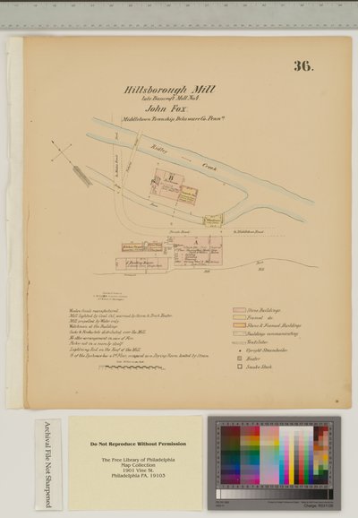 规划米德尔敦镇的Hillsborough Mill，Delware，来自&39;Hexamer General Surveys&39;的插图（笔和墨水在纸上洗） 作者 欧内斯特（Ernest Hexamer）