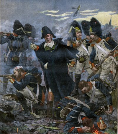 皮埃尔-坎布隆将军（1770-1842）在滑铁卢战役中与他的部队并肩作战--德拉哈耶，欧内斯特-让（1855-1921）之后的雕刻--。 作者 欧内斯特·让·德拉海耶
