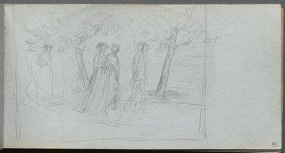 写生簿，第41页：风景中的人物。 作者 让·路易斯·欧内斯特·迈森尼尔