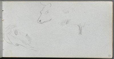 写生簿，第53页：动物研究和树木研究。 作者 让·路易斯·欧内斯特·迈森尼尔