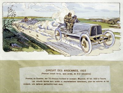 赛车：1903 年的阿登赛道，由欧内斯特·蒙托 (1878-1909) 绘制。 作者 欧内斯特·蒙托