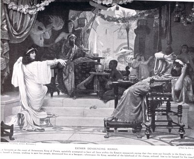 以斯帖谴责哈曼，来自&39;哈钦森国家历史&39;的插图，c.1910 作者 欧内斯特·诺曼德
