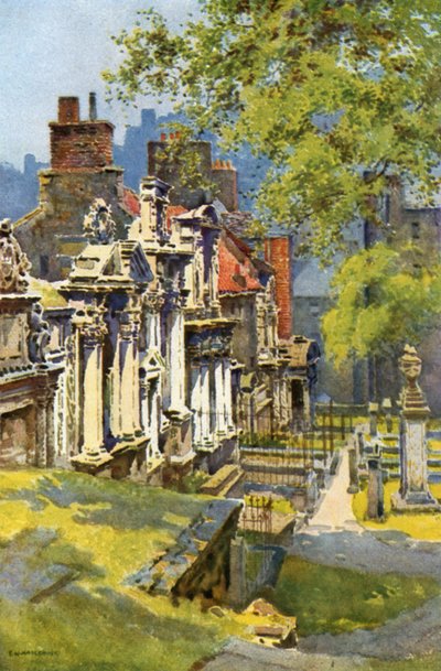 Greyfriars 教堂墓地（彩色平版印刷） 作者 欧内斯特·威廉·哈斯勒赫斯特