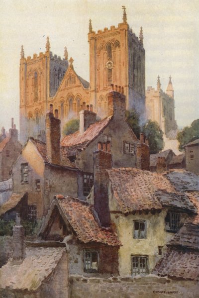 里彭：从老城远眺明斯特（彩色石版画） 作者 欧内斯特·威廉·哈斯勒赫斯特