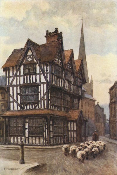 黑白宅邸，高城（彩色石版画） 作者 欧内斯特·威廉·哈斯勒赫斯特