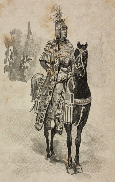意大利罗马，萨沃伊的奥斯塔公爵埃马努埃莱·菲利伯托 (Emanuele Filiberto) 身着翁贝托·比安卡马诺 (Umberto Biancamano) 服装，出席波各赛别墅锦标赛，参加翁贝托一世 (Umberto I) 和萨沃伊的玛格丽特 (Margherita) 的银婚。 作者 埃内斯托·曼卡斯特罗帕