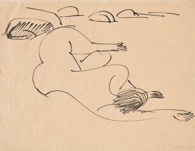 躺在海滩上的岩石中的埃尔纳，1912年。 作者 恩斯特·路德维希·基希纳