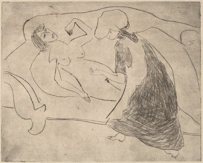 女孩，另一个人在揉她的肚子，1910年。 作者 恩斯特·路德维希·基希纳