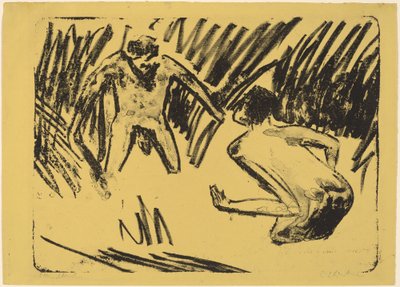 在芦苇丛中嬉戏的人，1910年。 作者 恩斯特·路德维希·基希纳