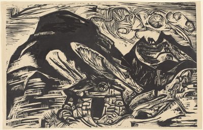 带着山间小屋的山脉，1921年。 作者 恩斯特·路德维希·基希纳